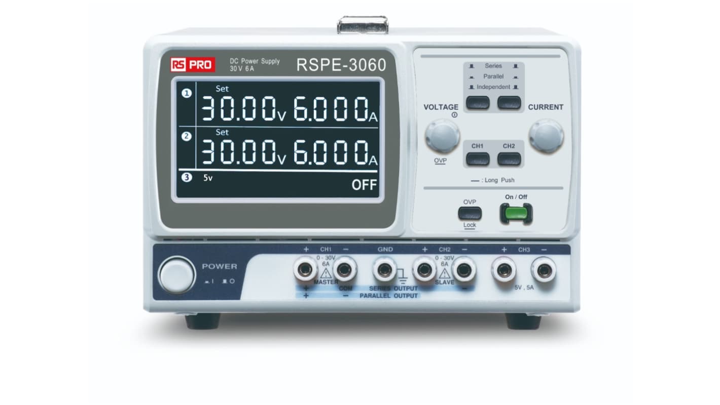 RS PRO Analogue Bench Power Supply, 0 → 30V, 0 → 6A, 3-Output, 680W