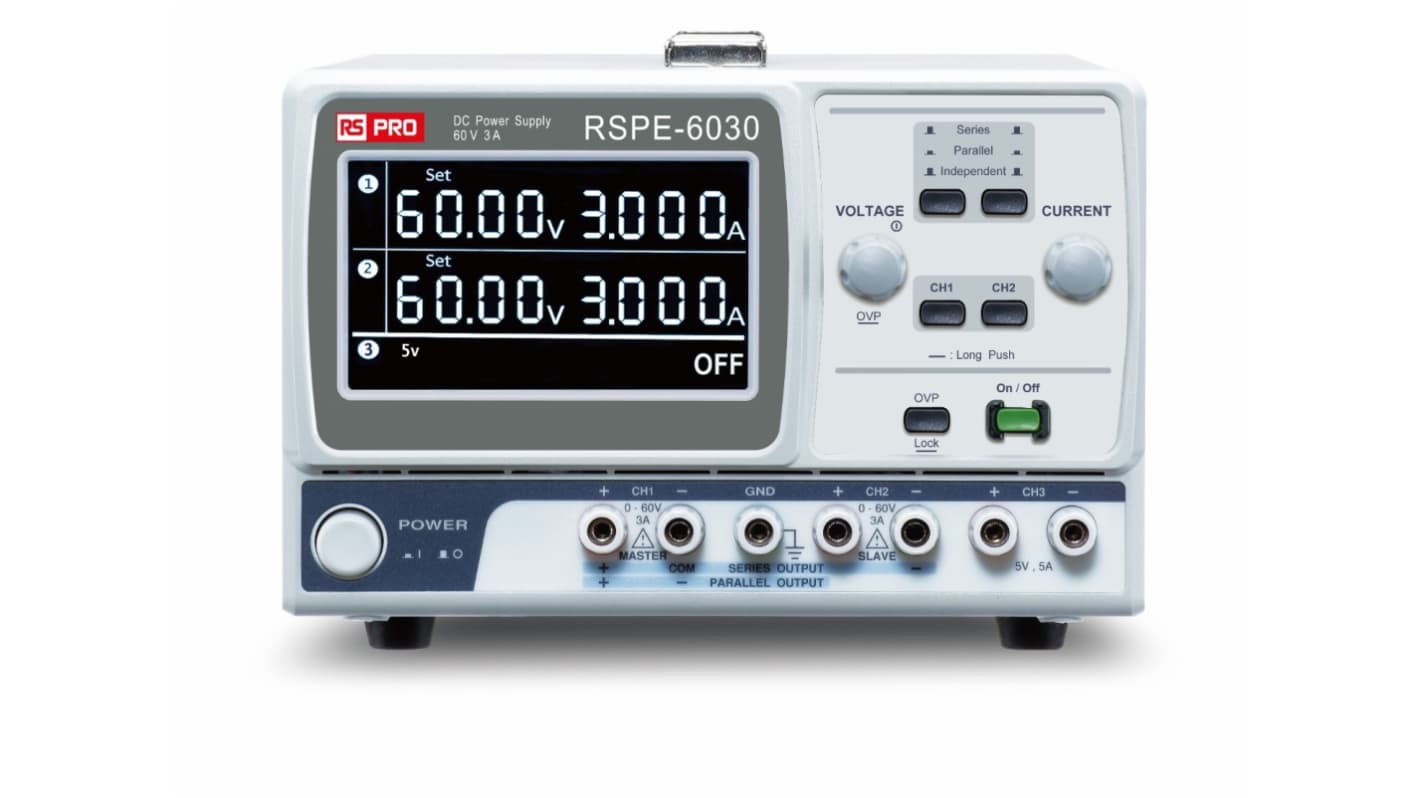 RS PRO Analogue Bench Power Supply, 0 → 30V, 0 → 6A, 3-Output, 680W