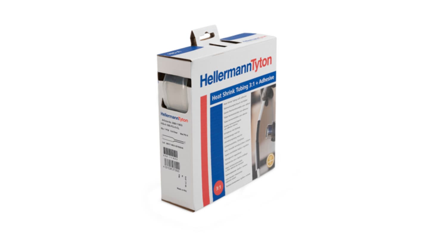HellermannTyton Adhesive Lined Halogen Free Heat Shrink Tubing, Clear 24mm Sleeve Dia. x 3m Length 3:1 Ratio, HIS-A