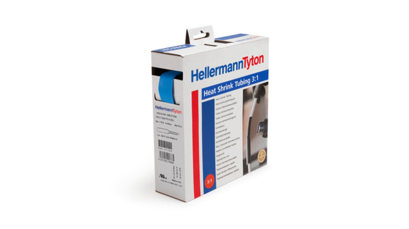HellermannTyton Heat Shrink Tubing, Blue 25.4mm Sleeve Dia. x 3m Length 3:1 Ratio, HIS-3 Series