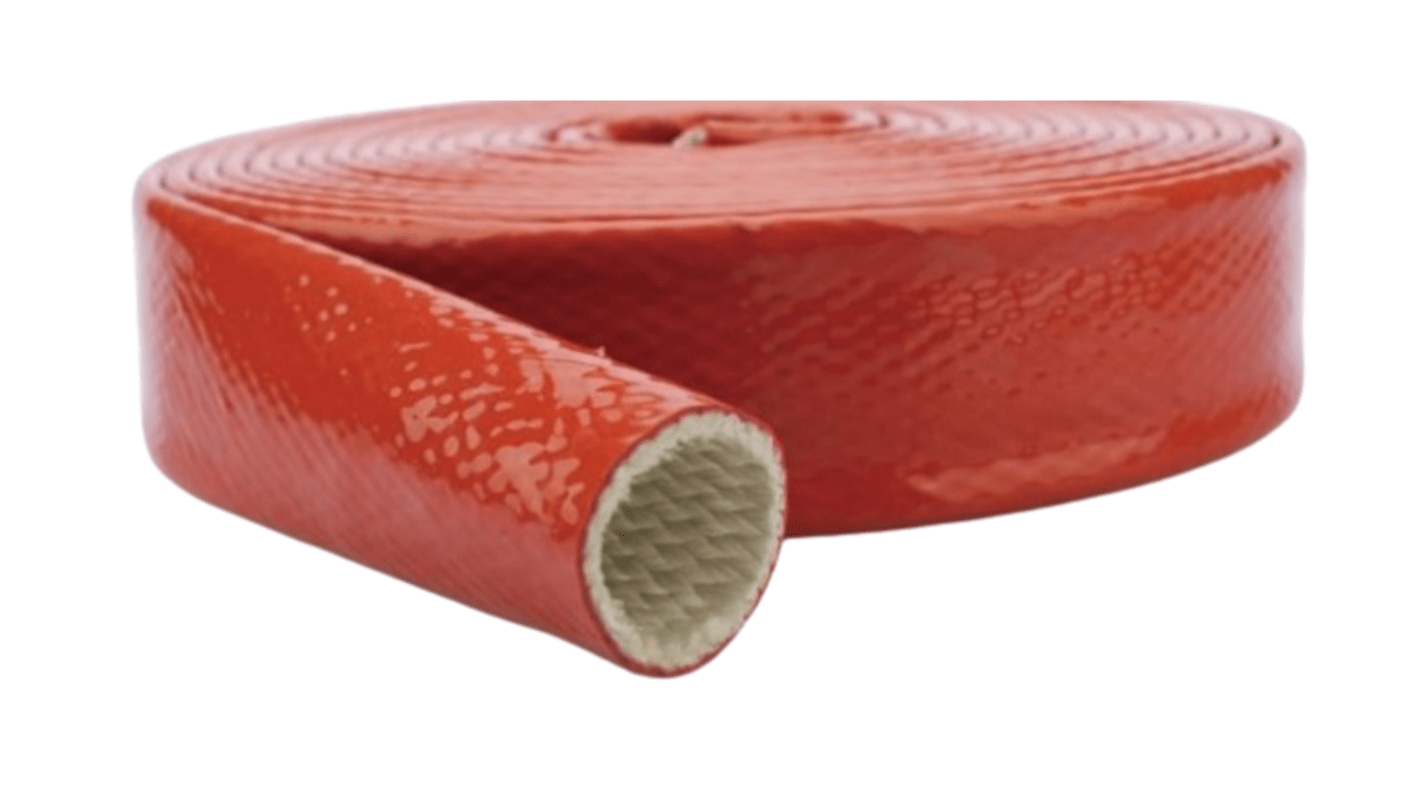 RS PRO Braided Silicone Coated Fibreglass Red Fire Sleeve, 89mm Diameter, 1m Length