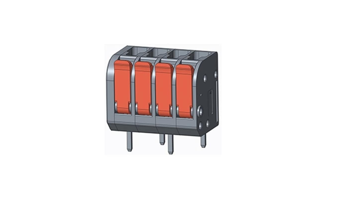 Amphenol Industrial QT04ABI83V0000G Series PCB Terminal Block, 4-Contact, 5mm Pitch, PCB Mount, 1-Row, Solder Pin