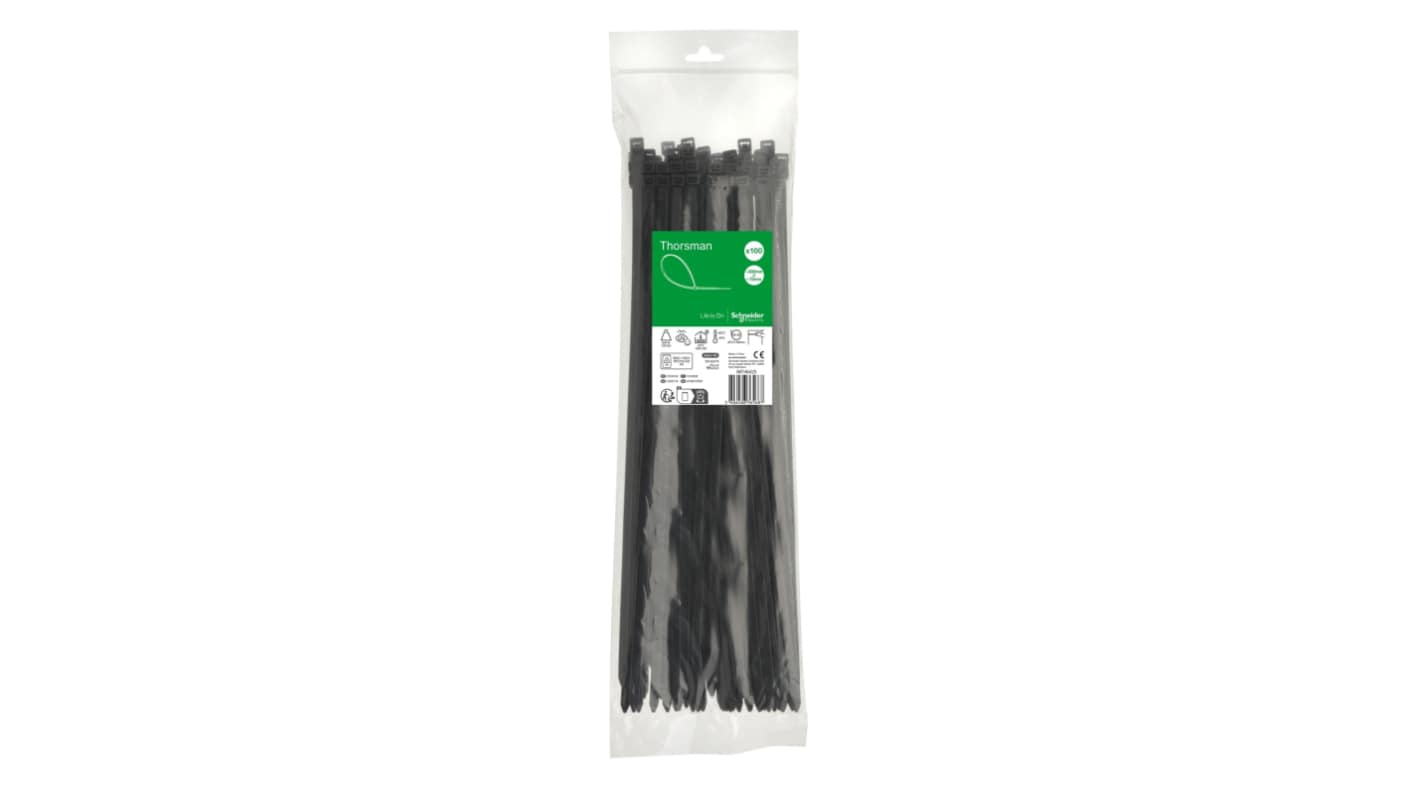 Schneider Electric Cable Tie, , 380mm x 7.6 mm, Black Nylon, Pk-1