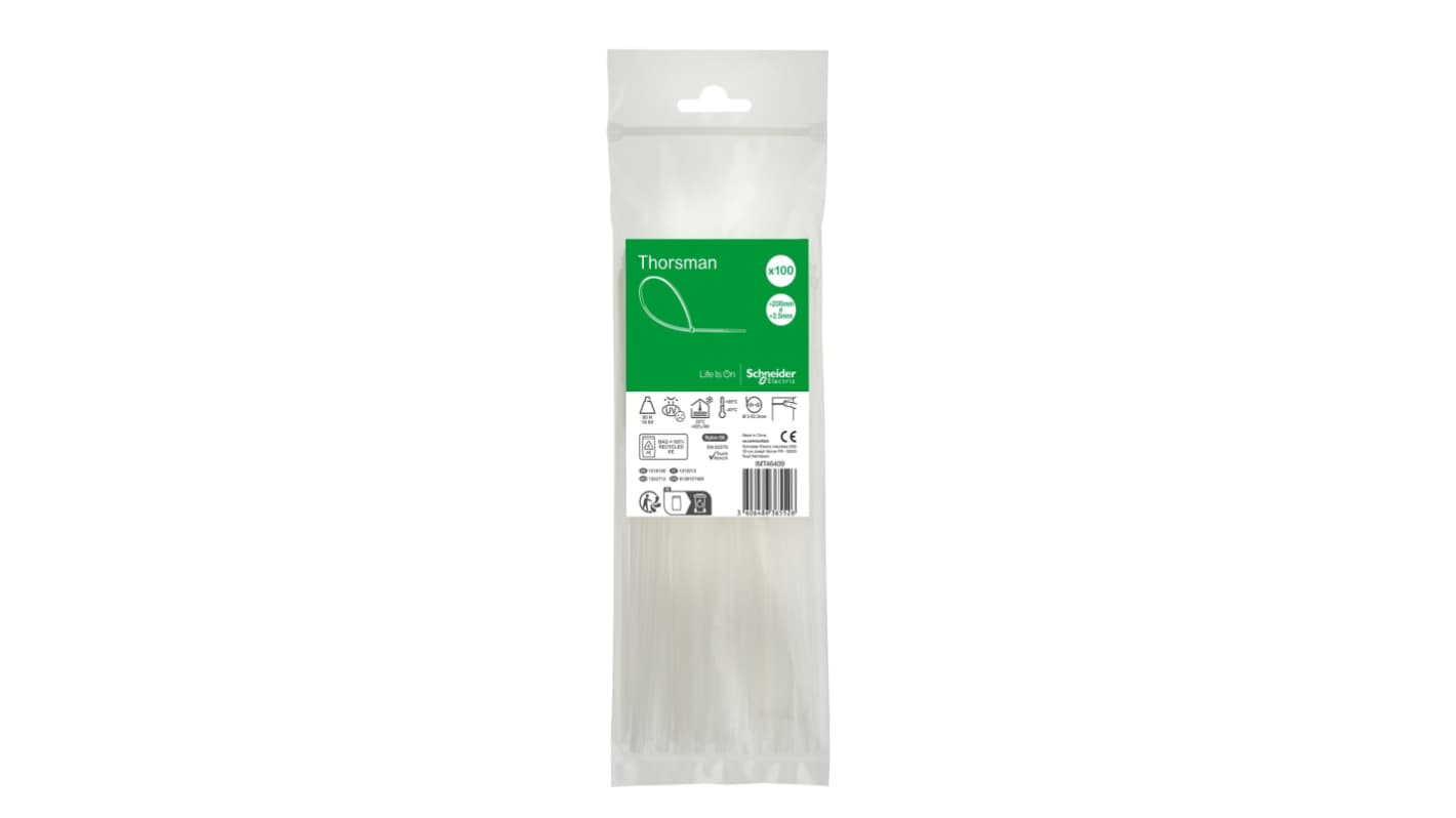 Schneider Electric Cable Tie, , 200mm x 2.5 mm, Clear Nylon, Pk-1