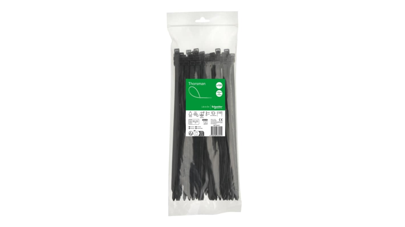 Schneider Electric Cable Tie, , 300mm x 7.6 mm, Black Nylon, Pk-1