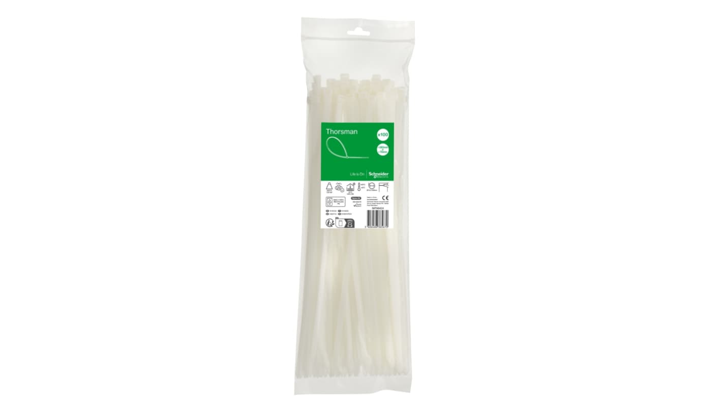 Schneider Electric Cable Tie, , 380mm x 7.6 mm, Clear Nylon, Pk-1