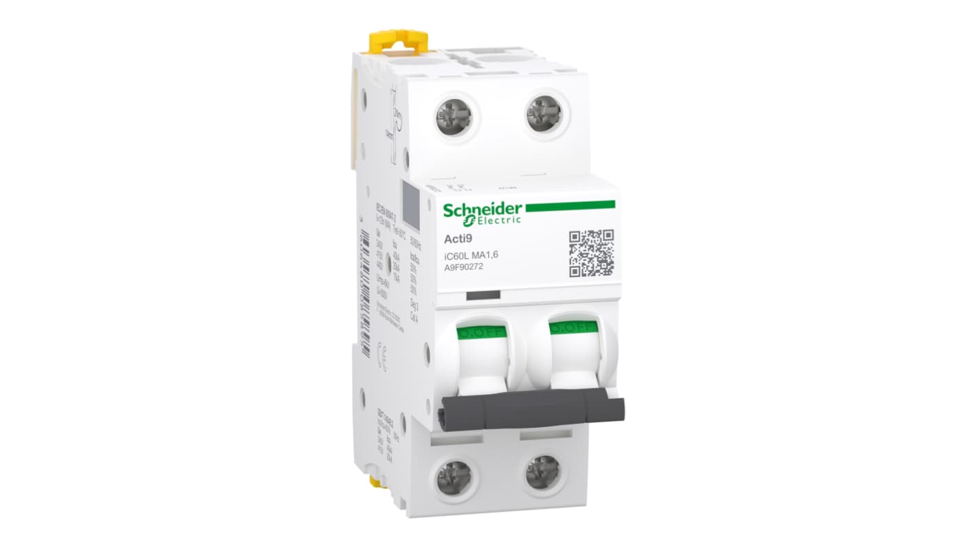 Schneider Electric Acti9 Acti9 Moteur MCB, 2P, 1.6A, Type MA, 500V AC, 415 V Breaking Capacity