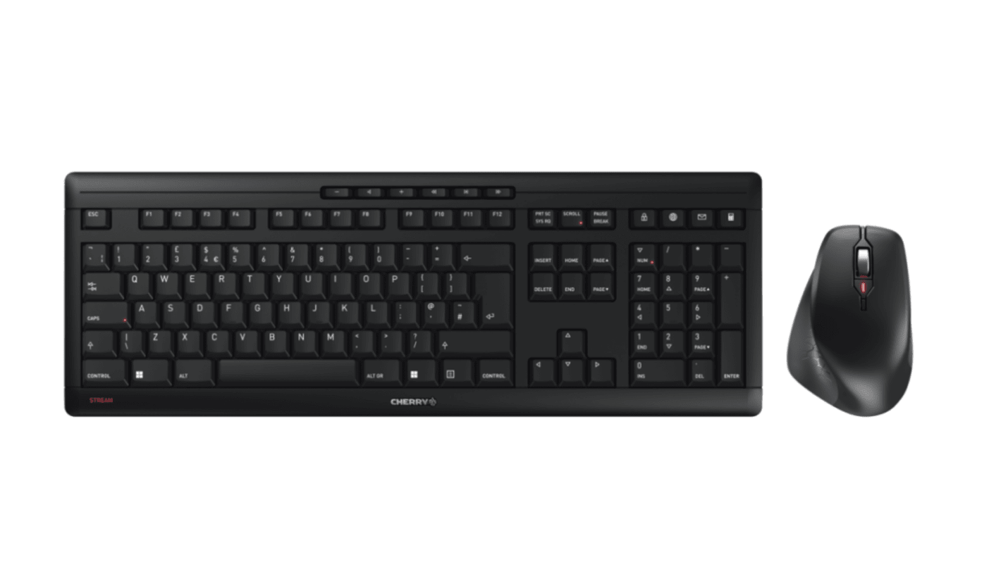 Cherry JD-8550GB-2 Wireless Ergonomic Keyboard & Mouse Set, QWERTY, Black