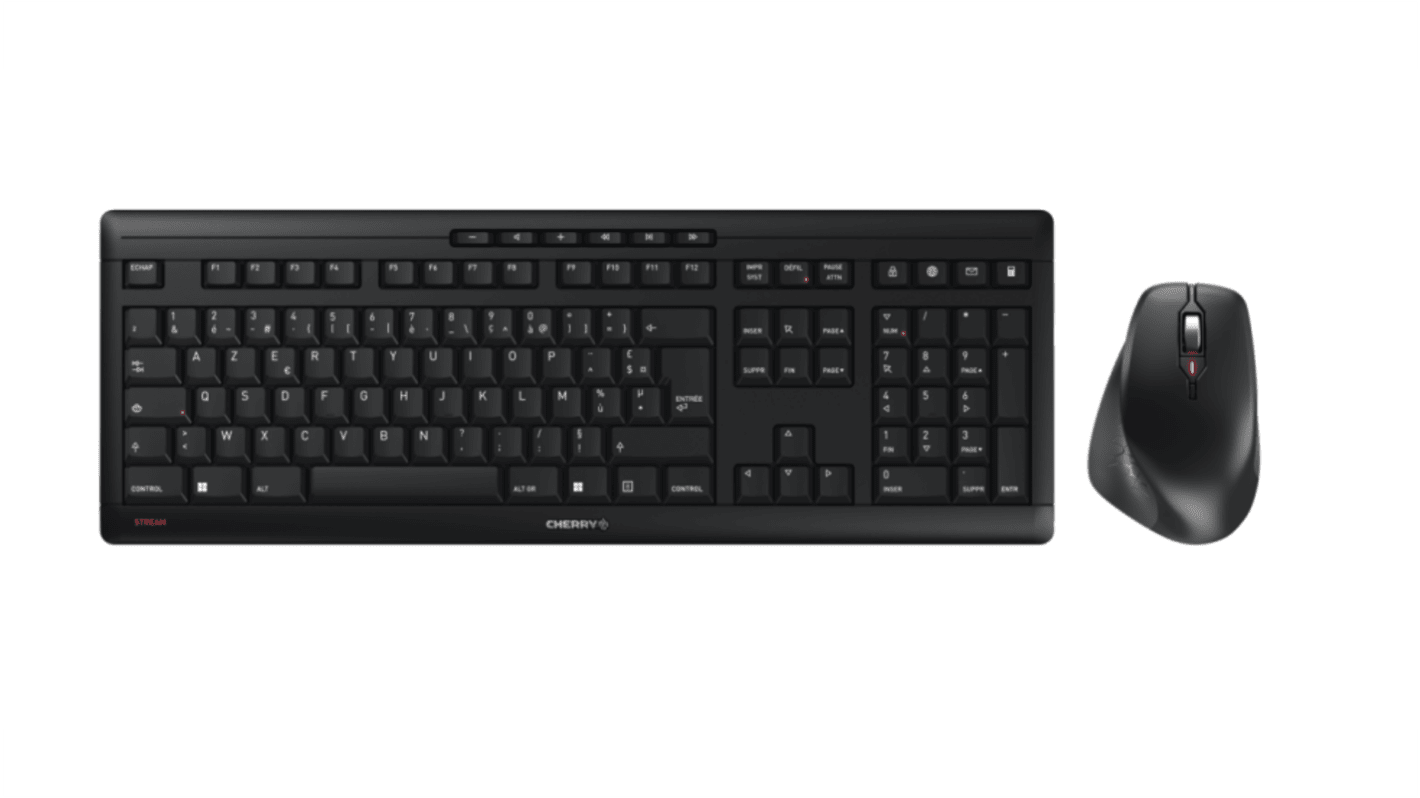 Cherry JD-8550FR-2 Wireless Ergonomic Keyboard & Mouse Set, AZERTY, Black