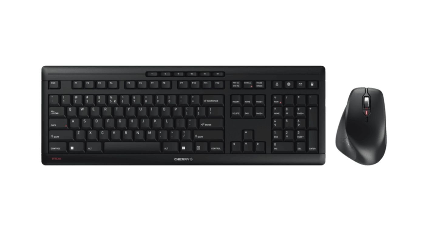 Cherry JD-8550EU-2 Wireless Ergonomic Keyboard & Mouse Set, QWERTY, Black
