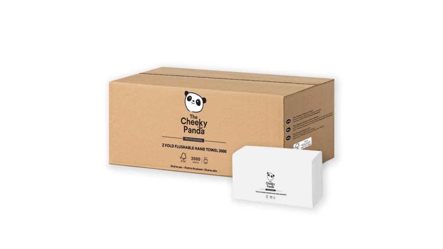 The Cheeky Panda Ltd ZHANDTW15 White Folded Paper Hand Towels, 218 x 224mm, 2-Ply, 3000 Sheets