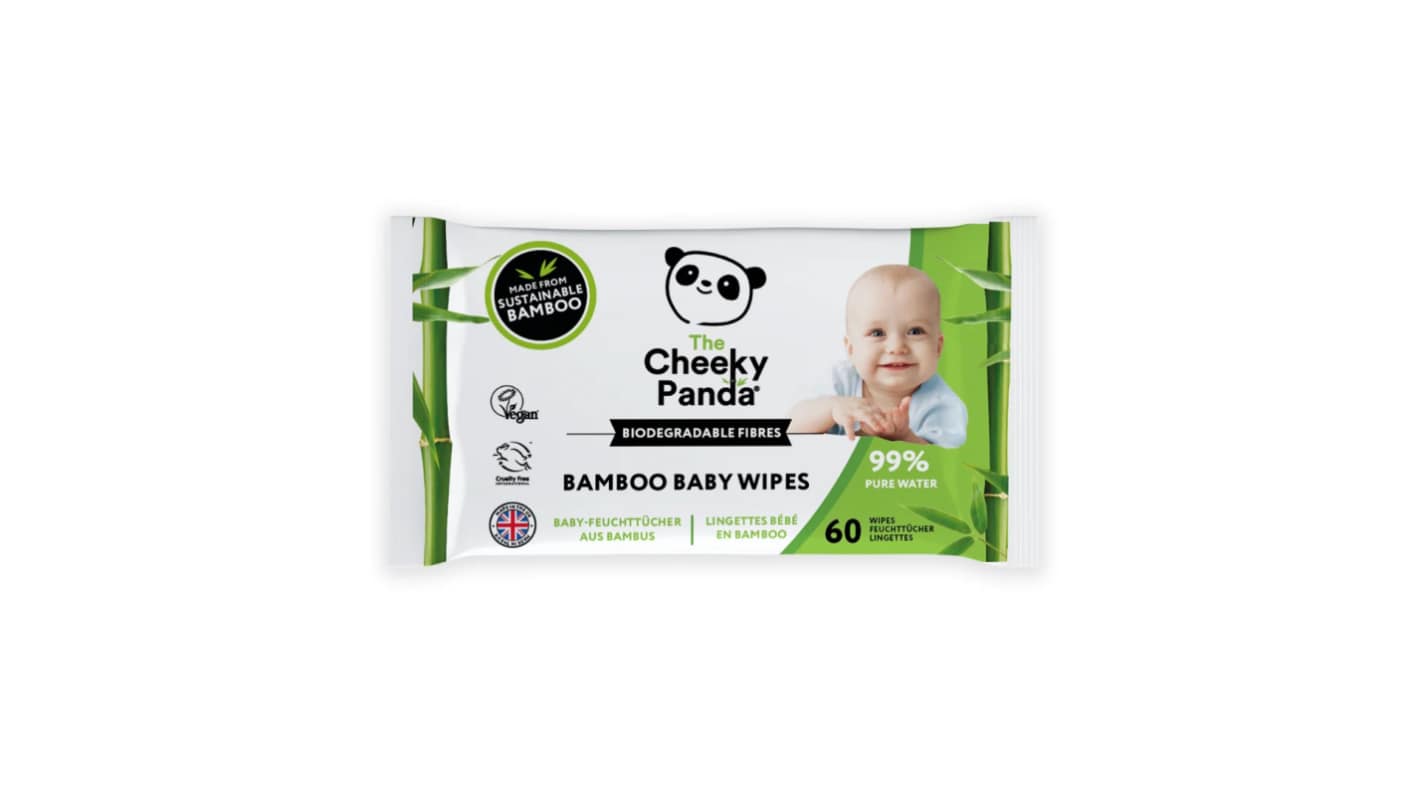The Cheeky Panda Ltd 可生物降解擦拭巾, 222 x 150mm, 湿用, 盒装, 60片/包装