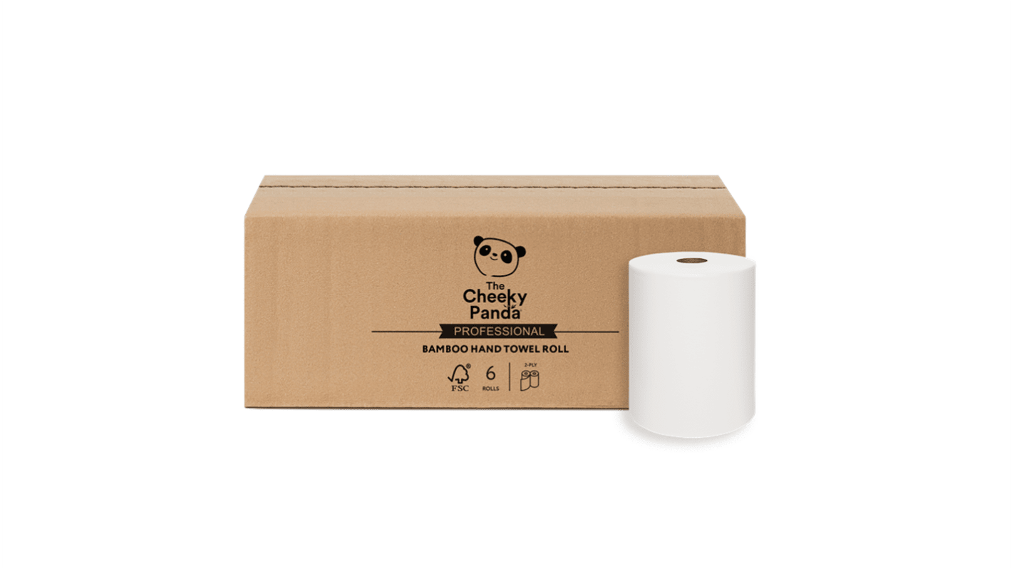 The Cheeky Panda Ltd HANDTWRL6 Rolled White Paper Towel, 200mm, 2-Ply, 6 Per Roll Sheets