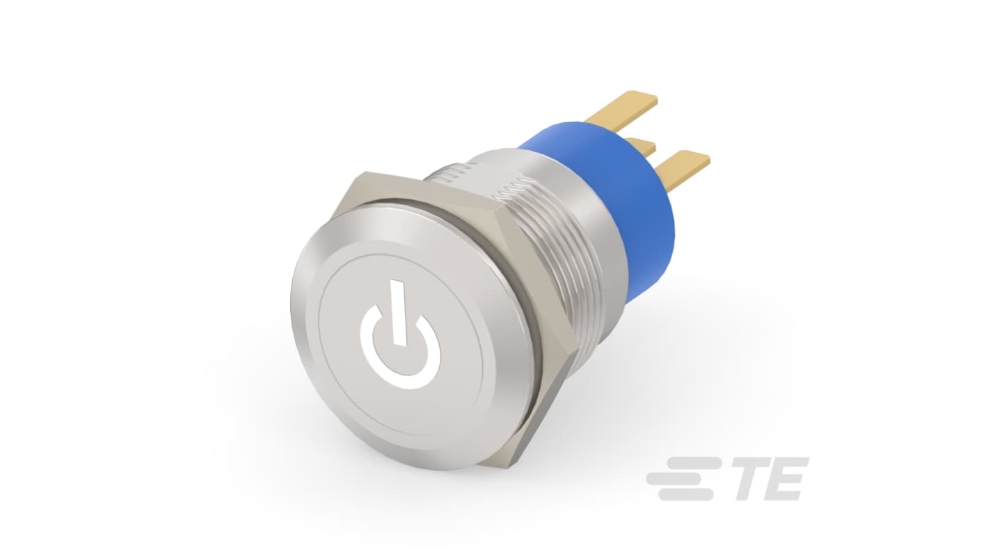TE Connectivity AV19 Series Illuminated Push Button Switch, On-Off, Panel Mount, 19mm Cutout, SPDT, White LED, 250V,