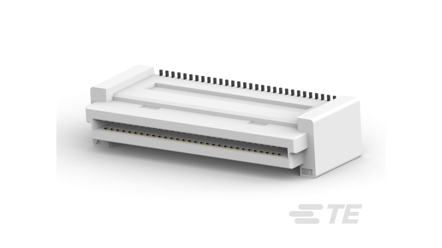 TE Connectivity 5-517 Series Vertical Board Mount PCB Socket, 60-Contact, 4-Row, 0.8mm Pitch, Surface Mount Termination