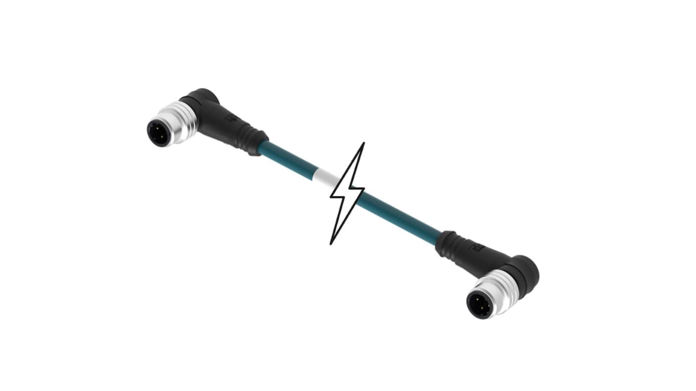 Molex Right Angle Male M12 to Right Angle Male M12 Cordset, 10m