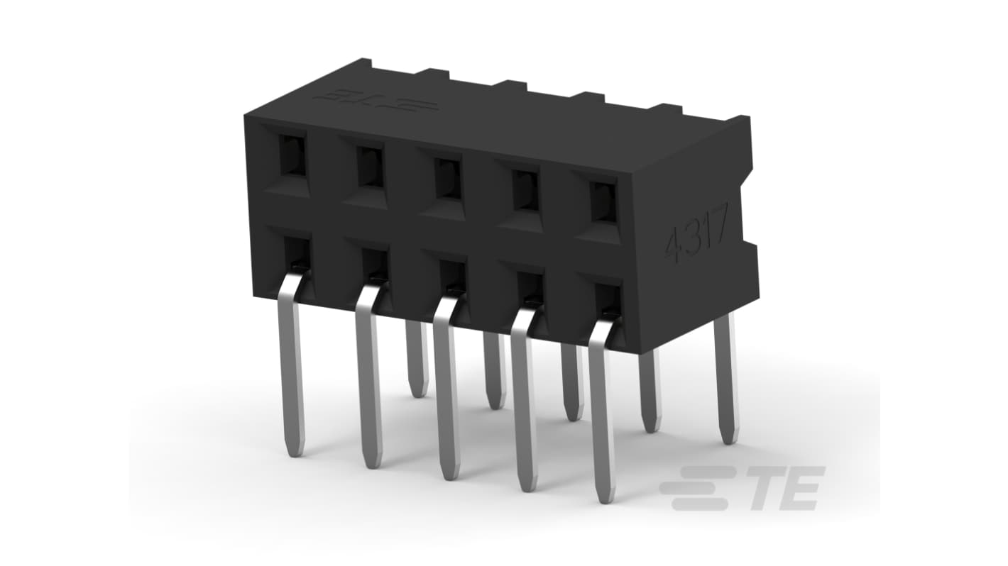TE Connectivity AMPMODU Series Horizontal Board Mount PCB Header, 10 Contact(s), 2mm Pitch, 2 Row(s), Shrouded