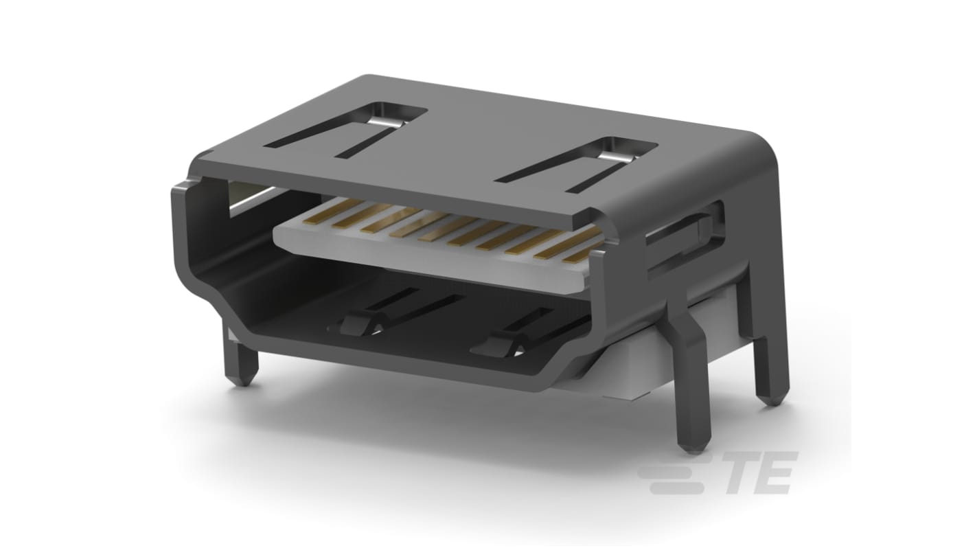 TE Connectivity 1.6 mm 19 Way Receptacle Right Angled HDMI Connector