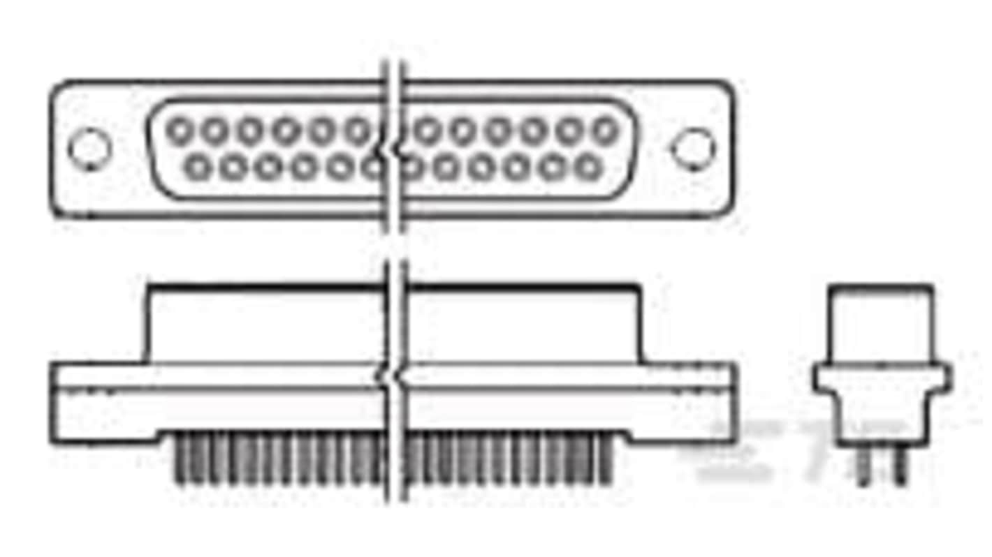 TE Connectivity HD-20 37 Way Vertical Board Mount D-sub Connector Receptacle