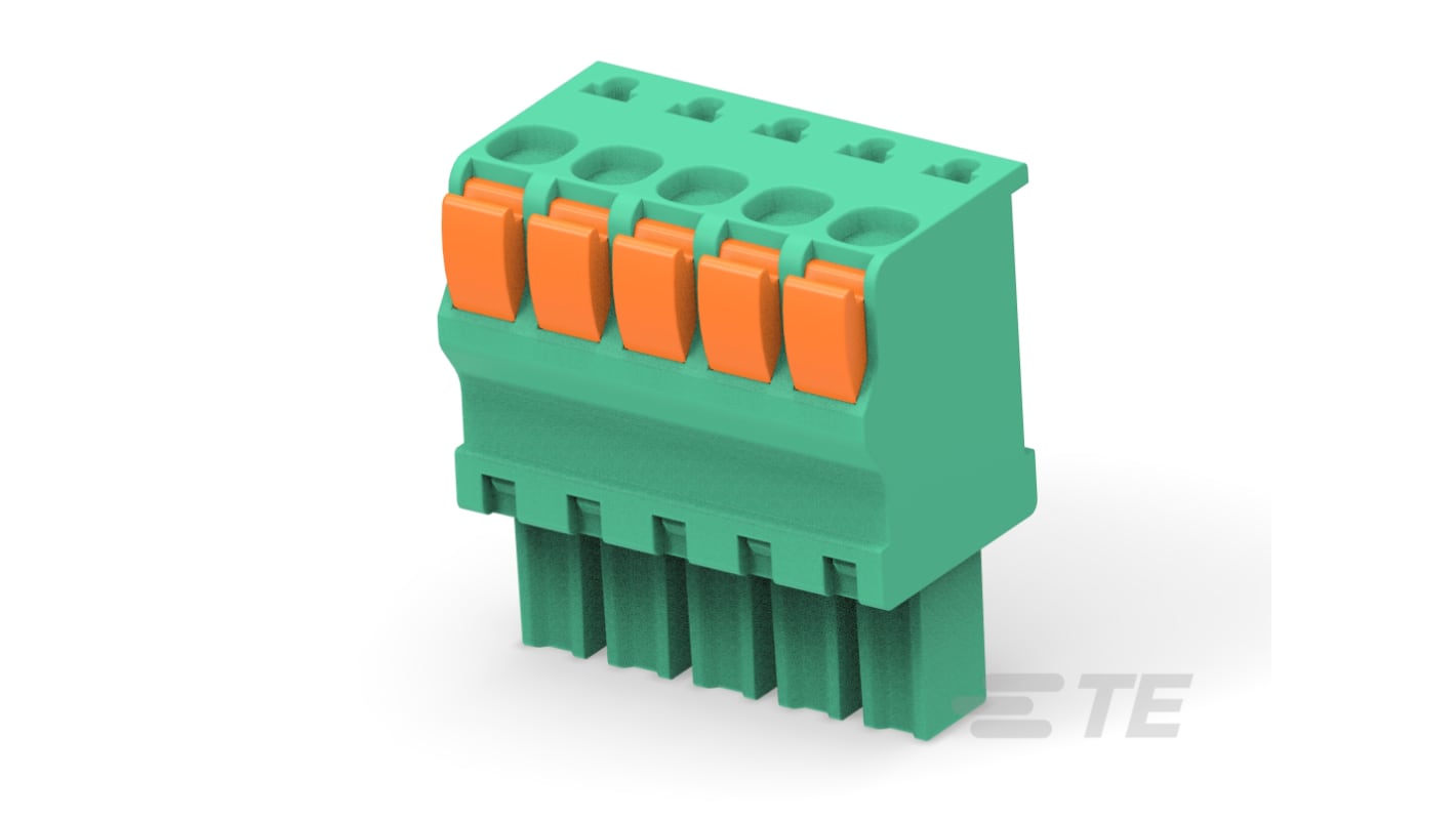 TE Connectivity, 3.048mm Pitch, Buchanan, 5 Way, Vertical, Pluggable Terminal Block, Plug, PCB Mount, Push In
