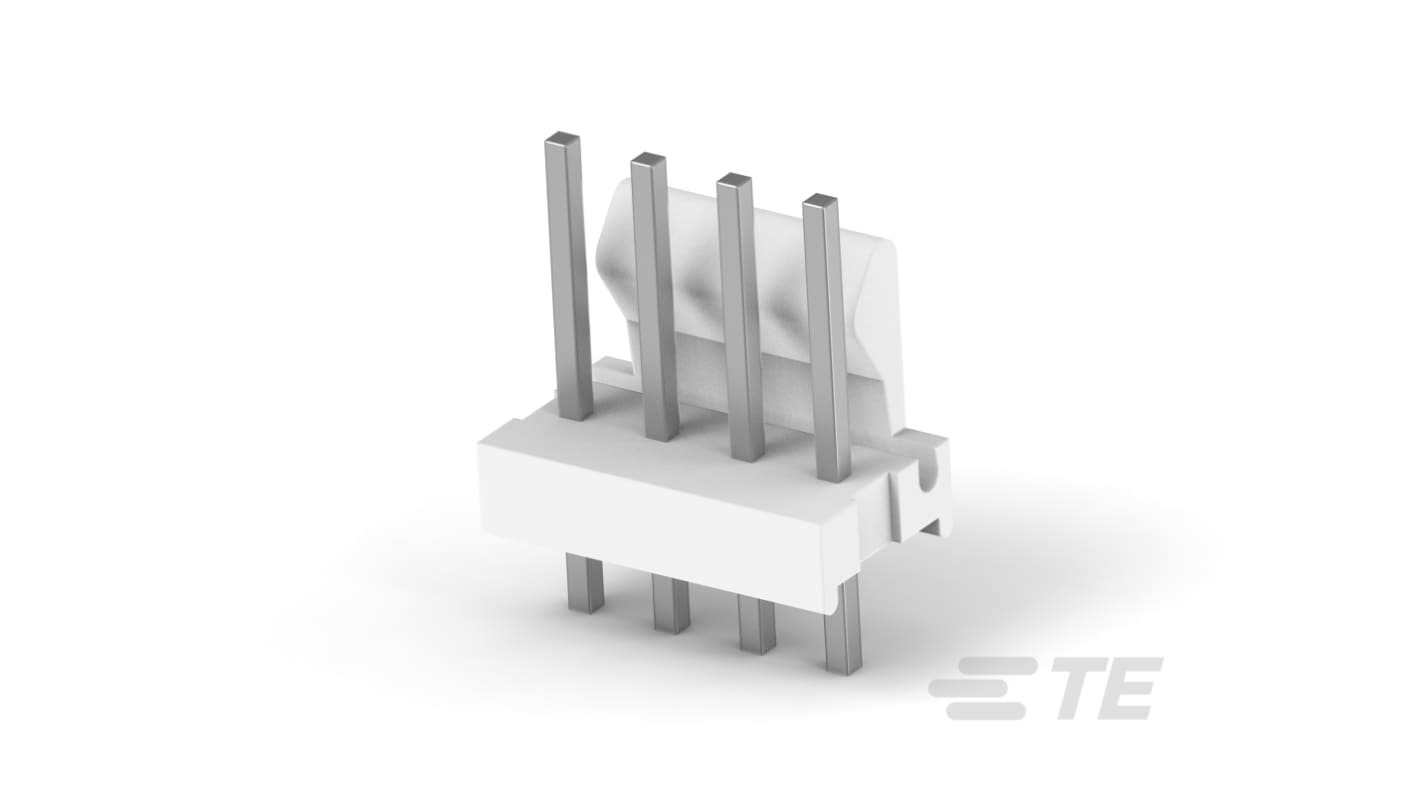 TE Connectivity MTA 100 Series Vertical Board Mount PCB Header, 4 Contact(s), 2.54mm Pitch, 1 Row(s), Shrouded