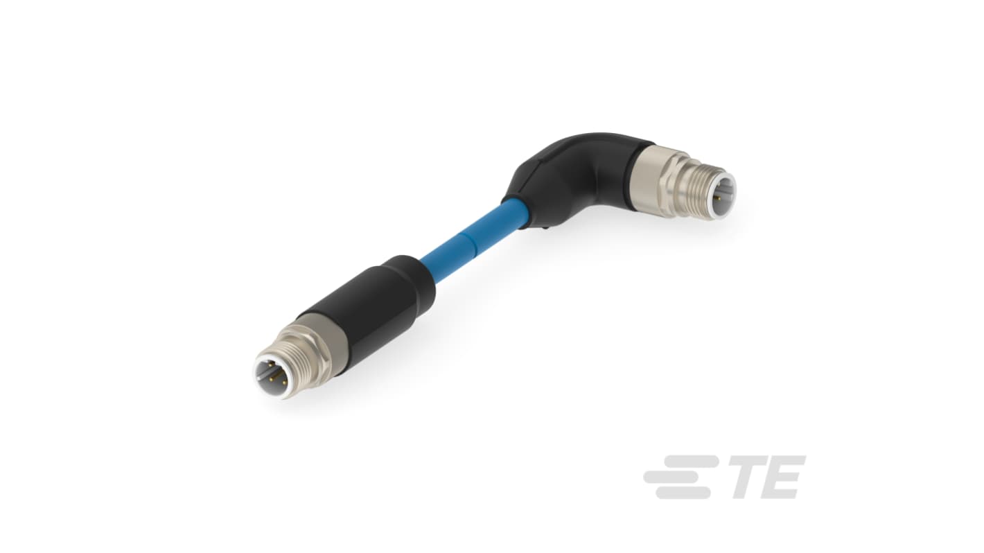 TE Connectivity Right Angle Male 4 way M12 to Straight Male 4 way M12 Sensor Actuator Cable, 11.5m