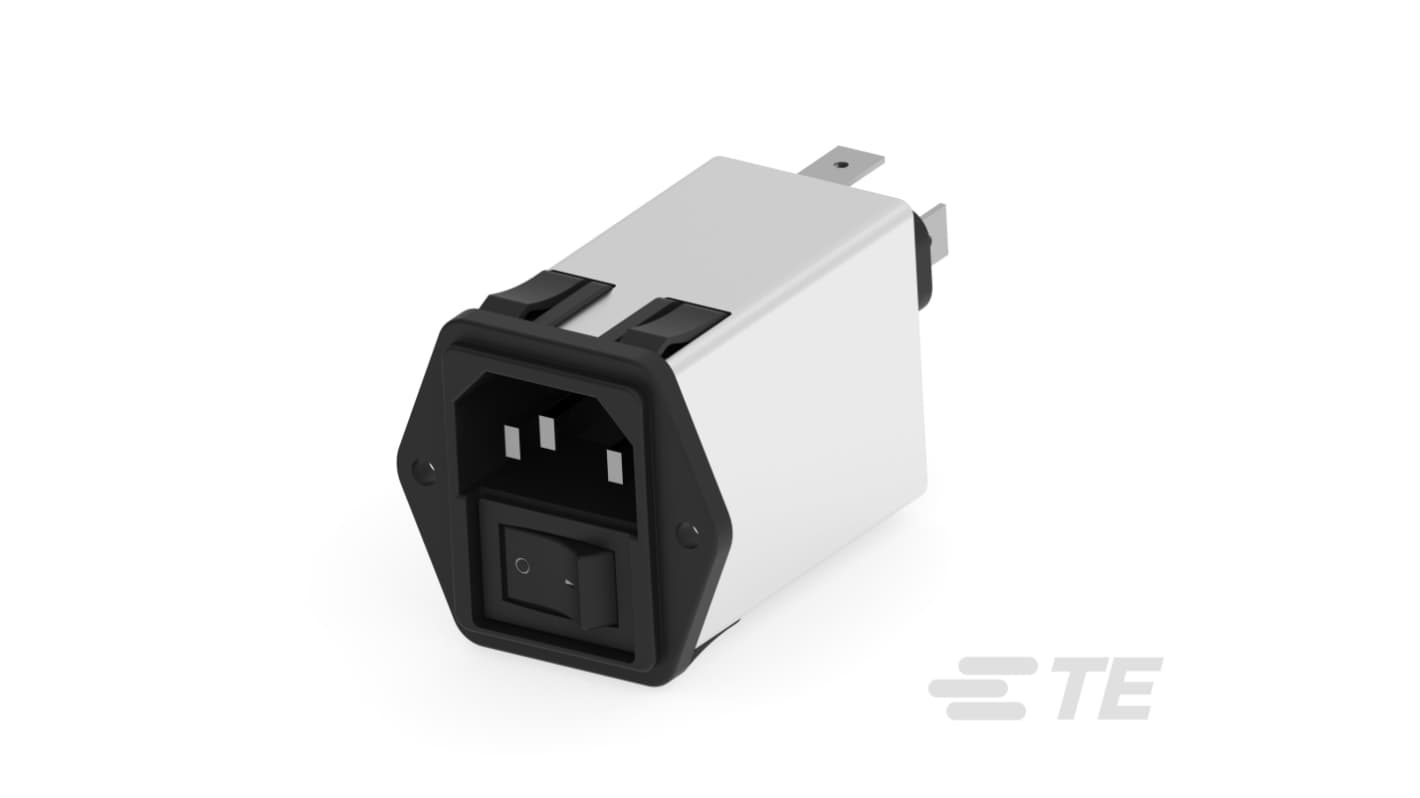 TE Connectivity 6A, 250 V ac Male Snap-In IEC Inlet Filter 1-6609114-0, Faston