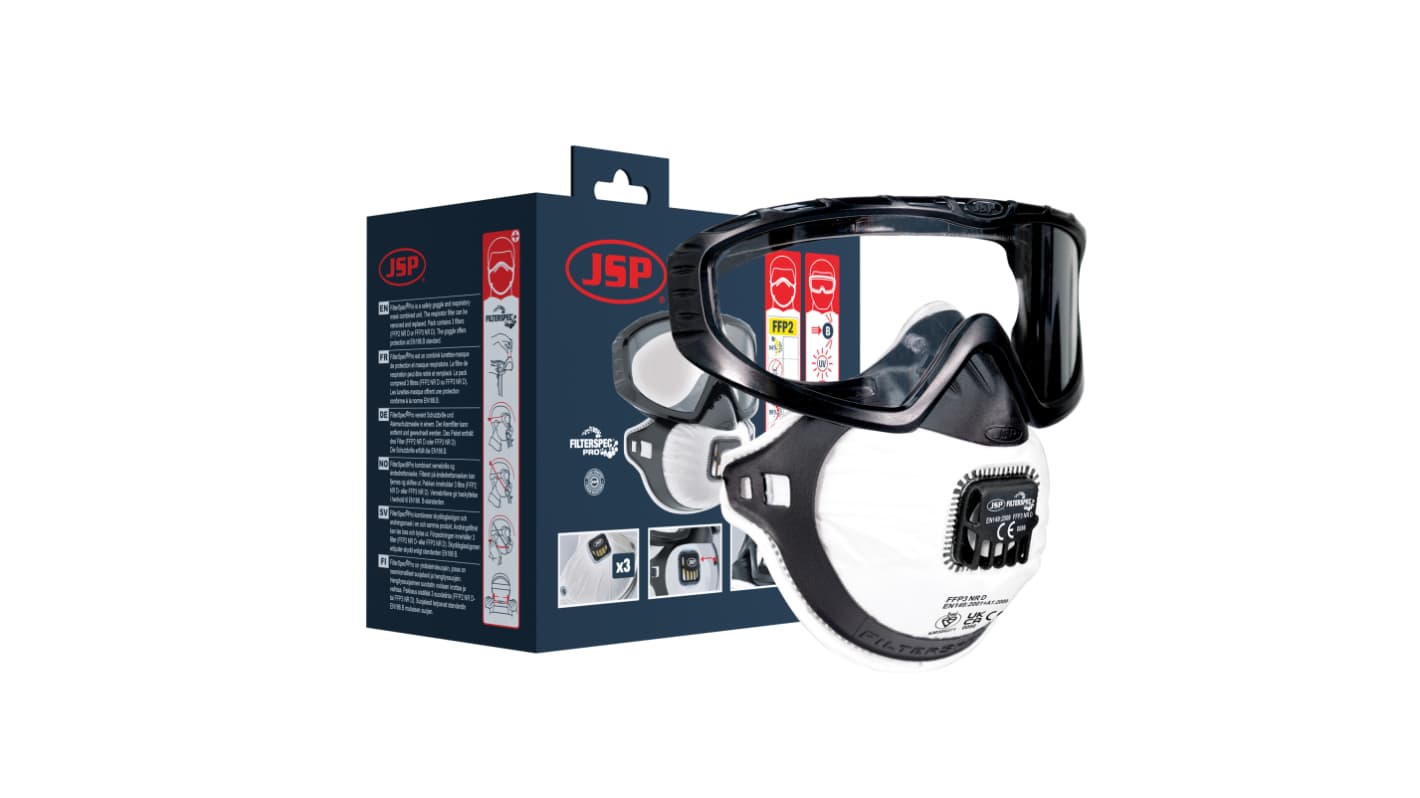 JSP Filterspec, Scratch Resistant Anti-Mist Safety Goggles with Black, Clear Lenses