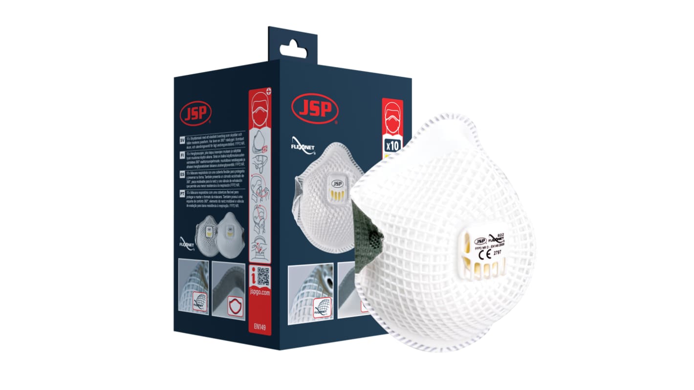JSP BER122-201-A00 Series Disposable Respirator for General Purpose Protection, FFP2, Valved, Moulded 10Box per Package