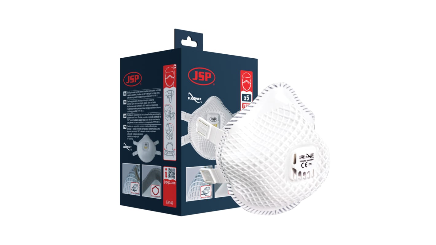 JSP BER130-001-M00 Series Disposable Respirator for General Purpose Protection, FFP3, Valved, Moulded 5Box per Package