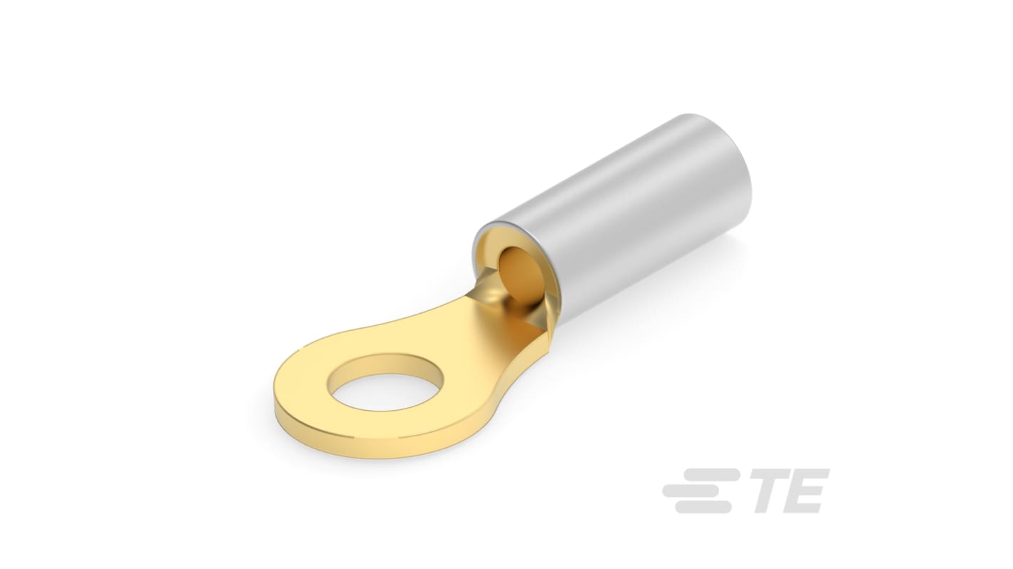 TE Connectivity, STRATO-THERM DIAMOND GRIP Uninsulated Ring Terminal, M3.5 (#6) Stud Size, Gold