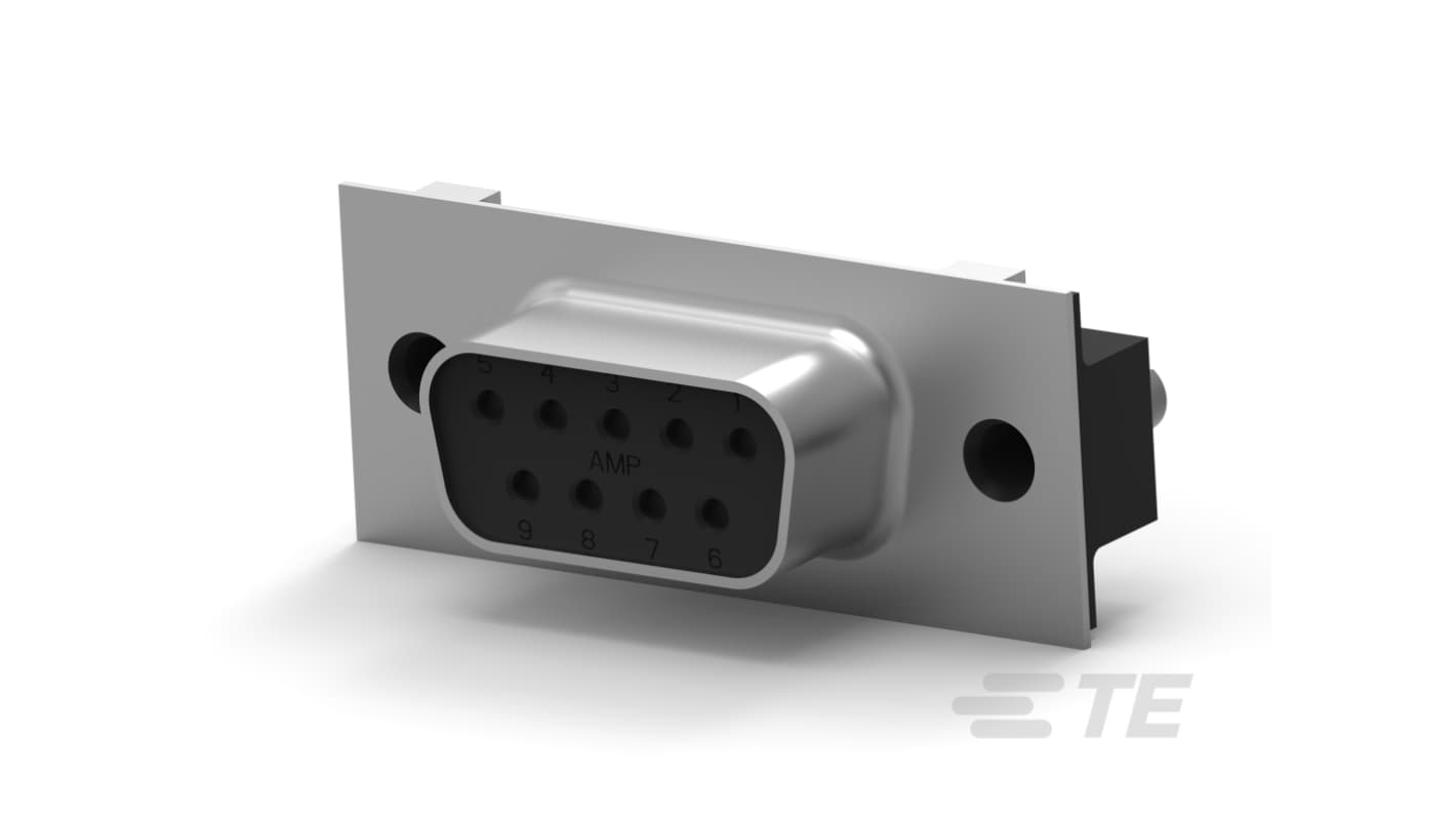TE Connectivity 2-747 9 Way Vertical Board Mount D-sub Connector Receptacle, 2.74mm Pitch, with 4-40 Retention