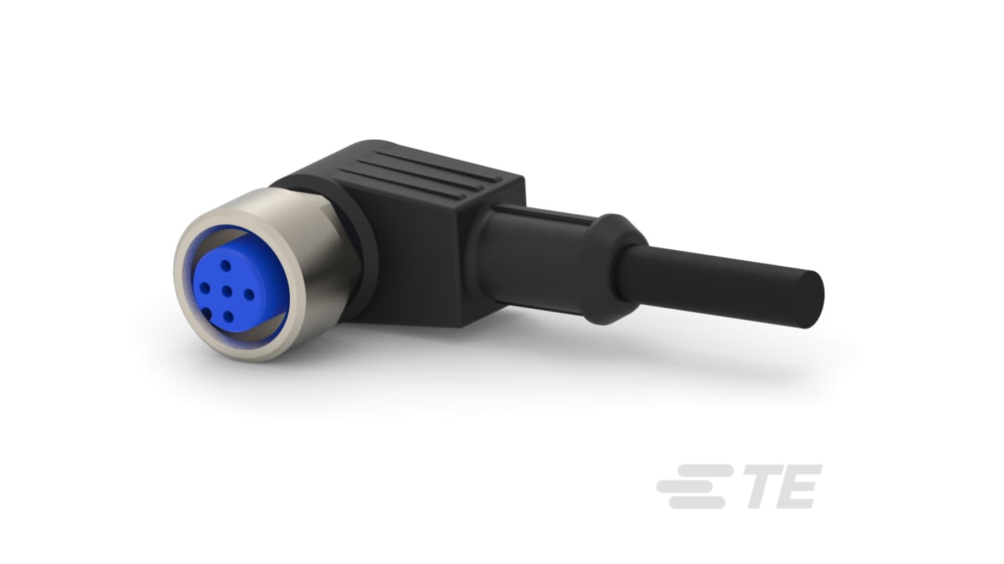 TE Connectivity Right Angle Female 3 way M12 to Right Angle Female M12 Sensor Actuator Cable, 5m