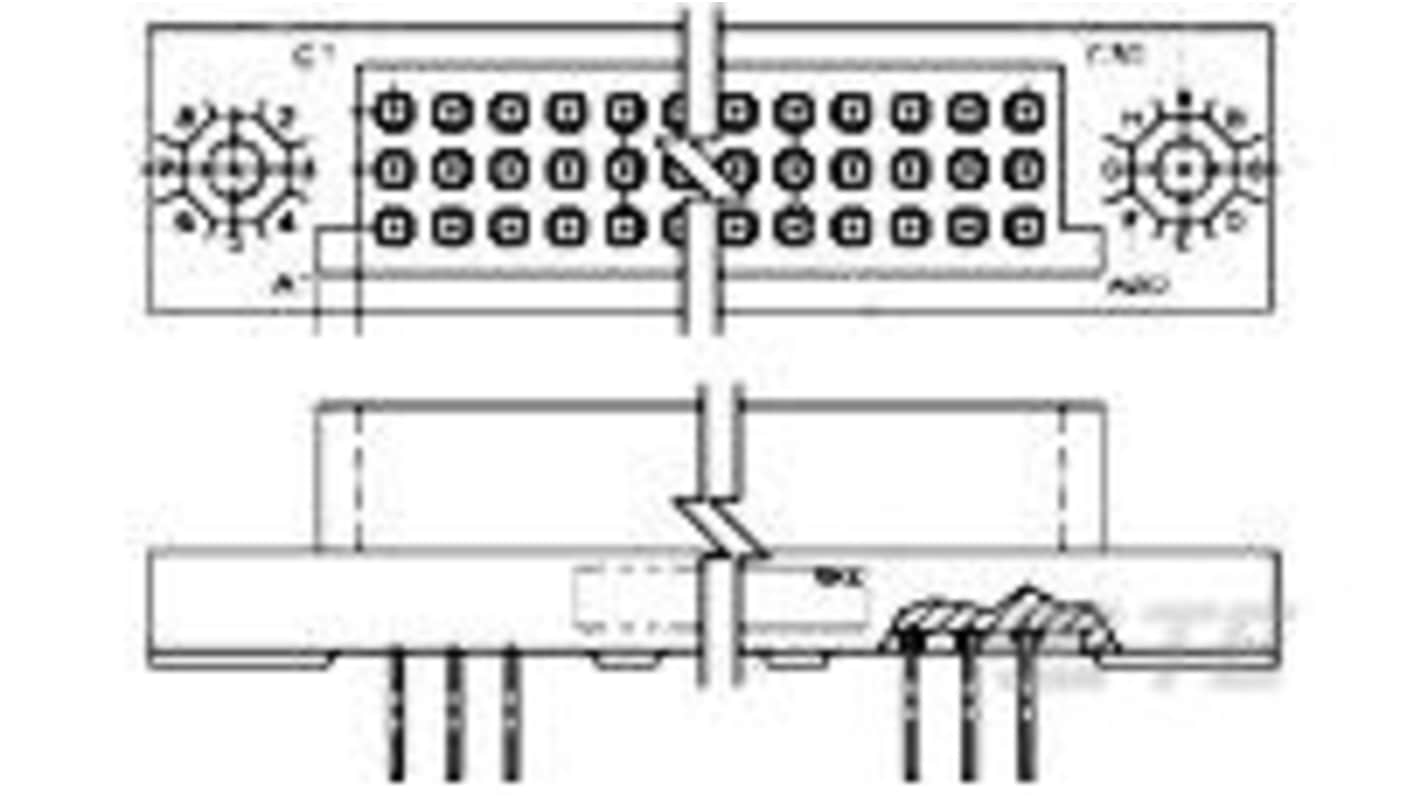 TE Connectivity 53113 Series Vertical Board Mount PCB Socket, 210-Contact, 3-Row, 2.54mm Pitch, Through Hole Termination