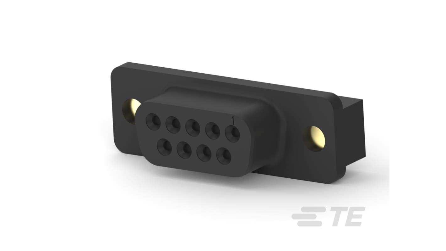 TE Connectivity HD-20 9 Way Vertical Board Mount D-sub Connector, 2.74mm Pitch, with Threaded Insert