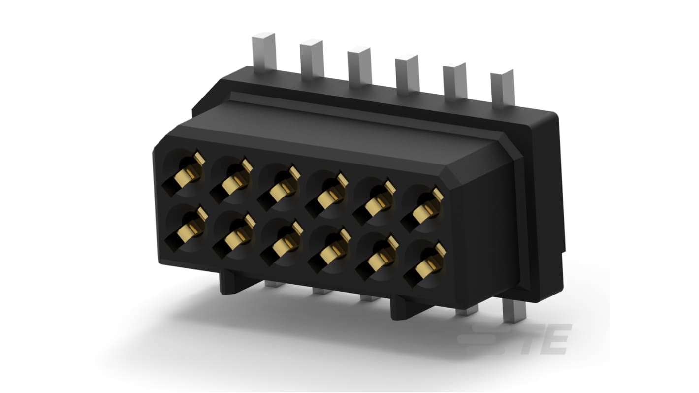 TE Connectivity 4-1756 Series Vertical Board Mount PCB Connector, 12-Contact, 2-Row, 1.25mm Pitch, Surface Mount