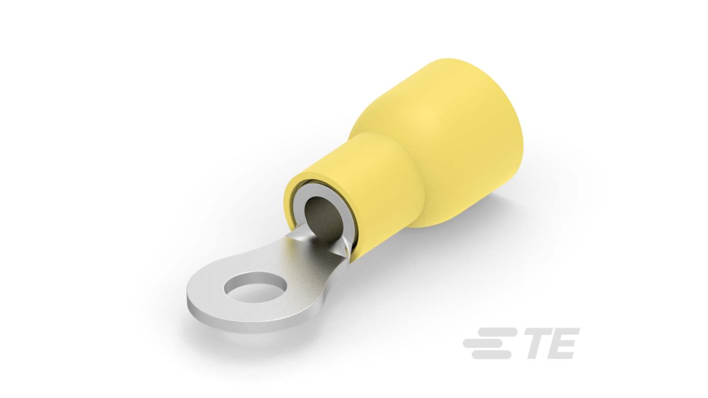 TE Connectivity, PIDG Insulated Ring Terminal, #8 Stud Size, Yellow