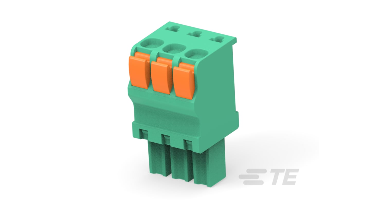 TE Connectivity, 3.81mm Pitch, Buchanan, 3 Way, Vertical, Pluggable Terminal Block, Plug, Board Mount, Push In