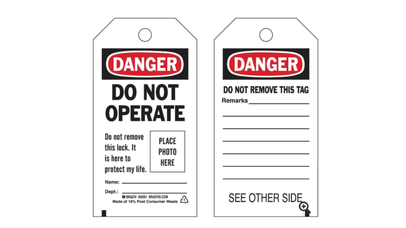 1Each x 'Danger' Lockout Tag