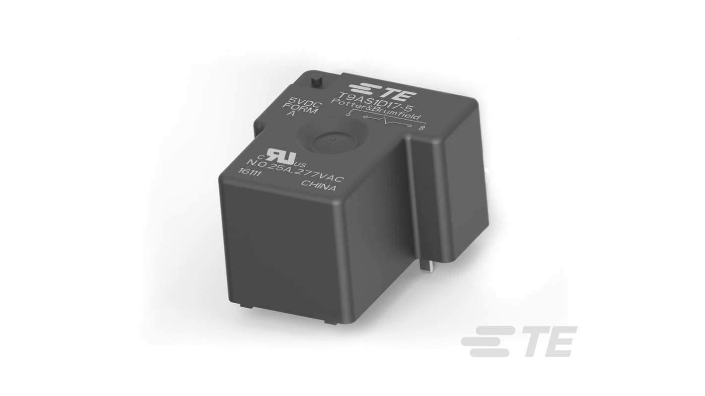 TE Connectivity PCB Mount Power Relay, 5V dc Coil, 30A Switching Current, SPST-NO