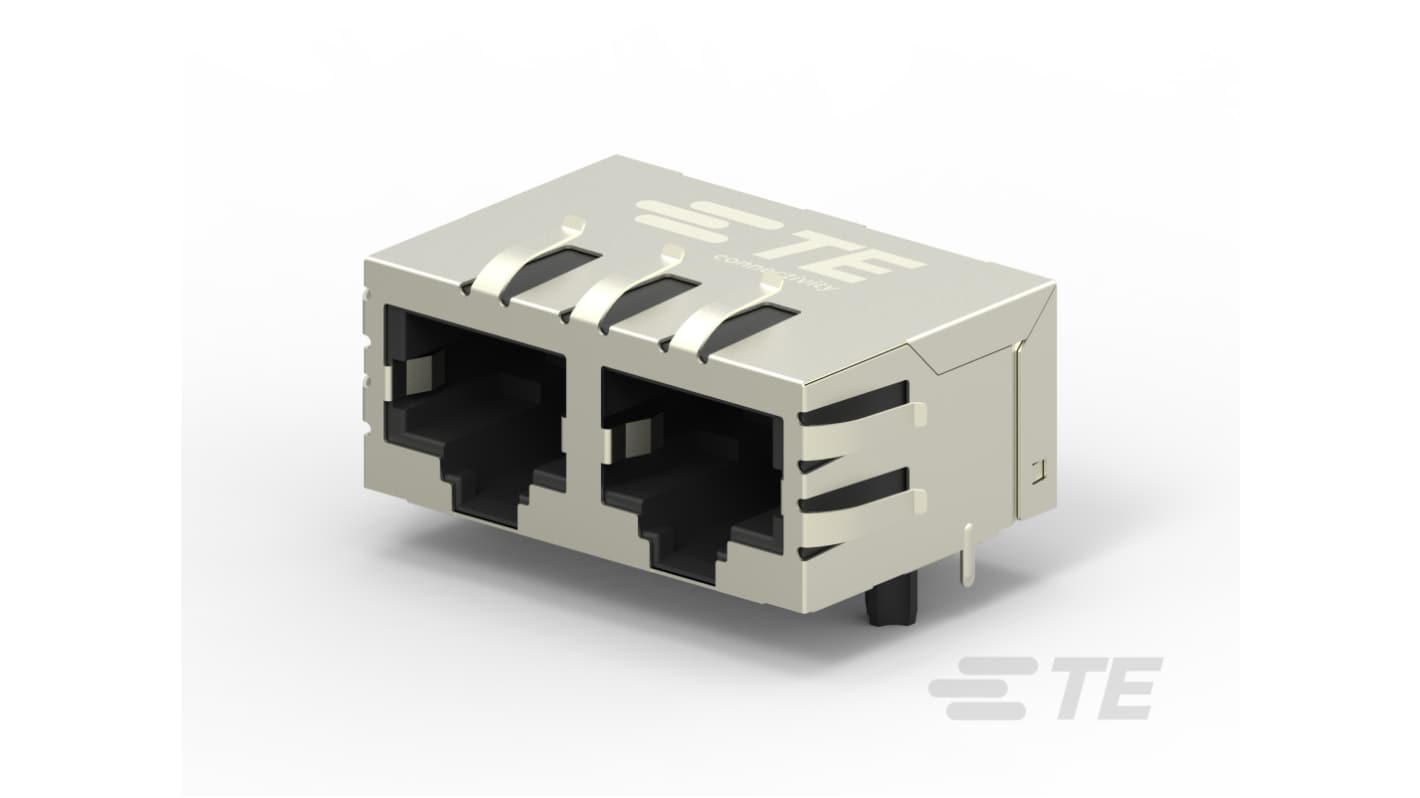 TE Connectivity Industrial RJ45 Mag Jack Series Male RJ45 Connector, PCB, Cat5e Right Angle 1 x 2 Port 8 -Way