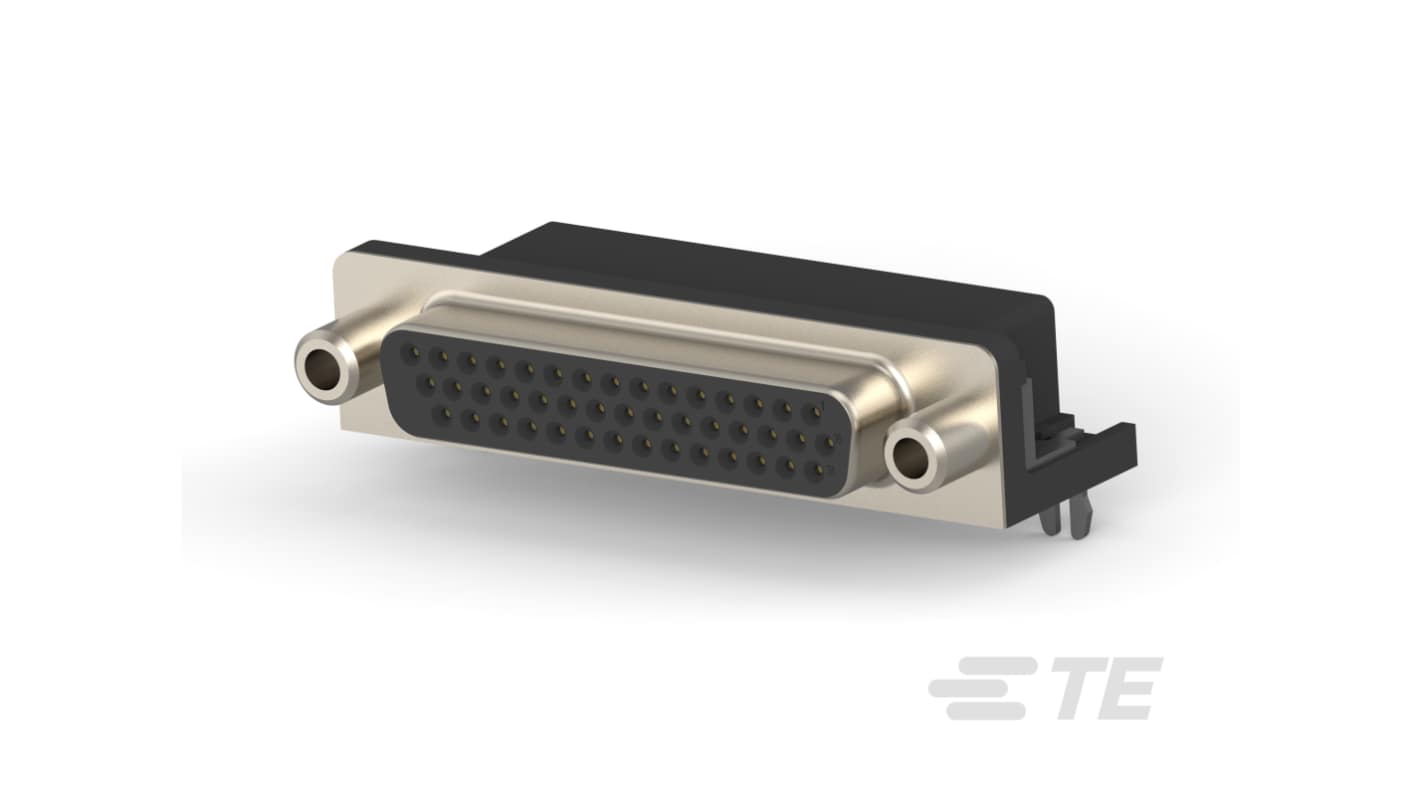 TE Connectivity 23117 44 Way Right Angle Board Mount D-sub Connector Receptacle, 2.29mm Pitch, with 4-40 UNC, Threaded