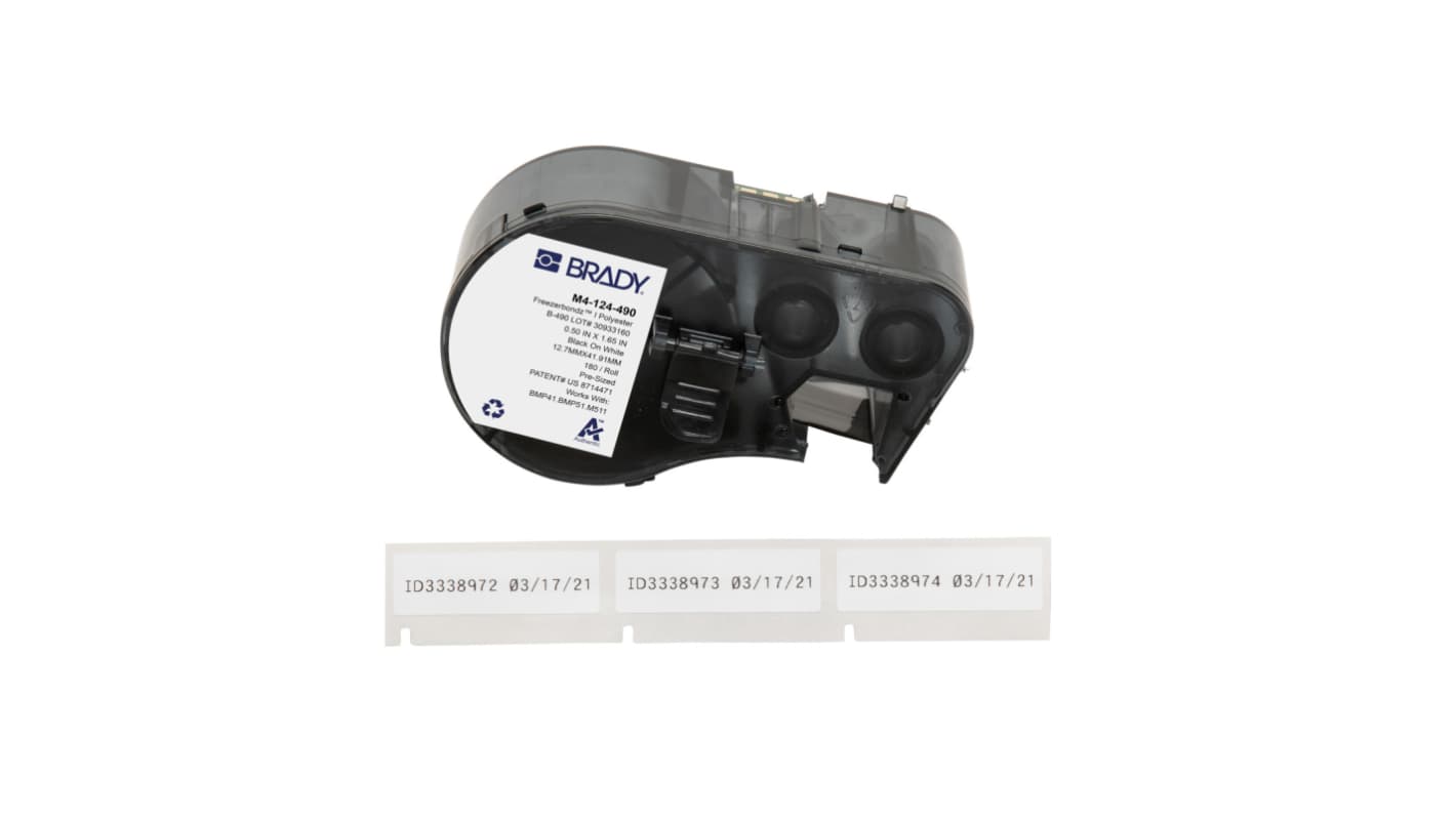 Brady M4 Black on White Label Printer Tape, 0.5 Width, 0.5in Label Width