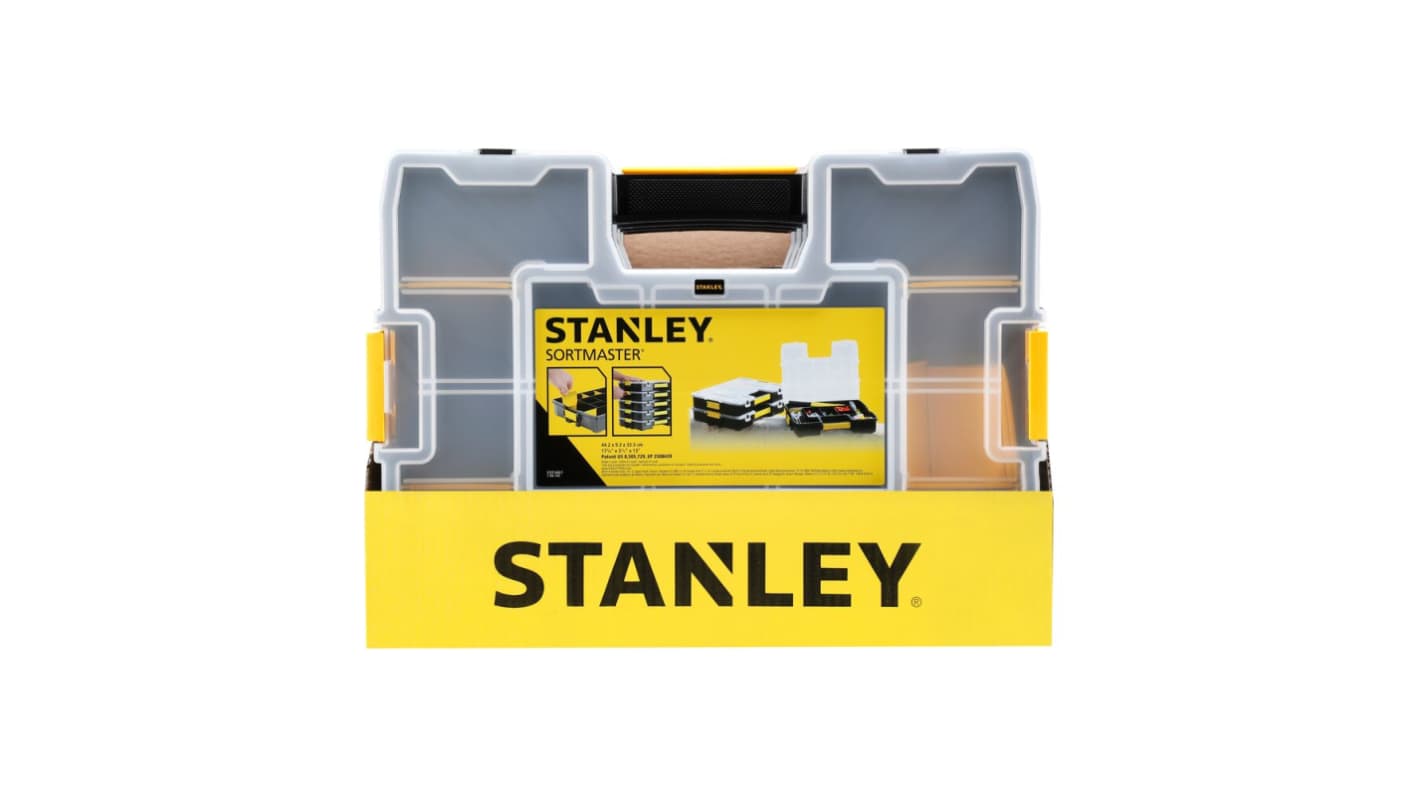 Stanley 12 Cell Black, Yellow Plastic, Adjustable Compartment Box, 9.2cm x 44.2cm x 32.7cm