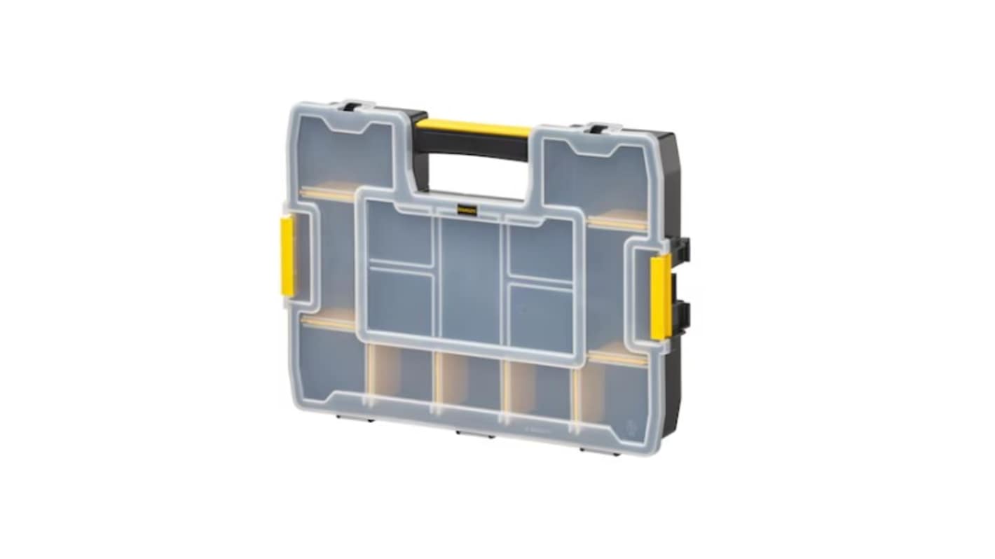 DeWALT 12格零件收纳盒, 44.2cm x 9.2cm x 32.7cm, 可调储物格, 塑料, 黑色，黄色