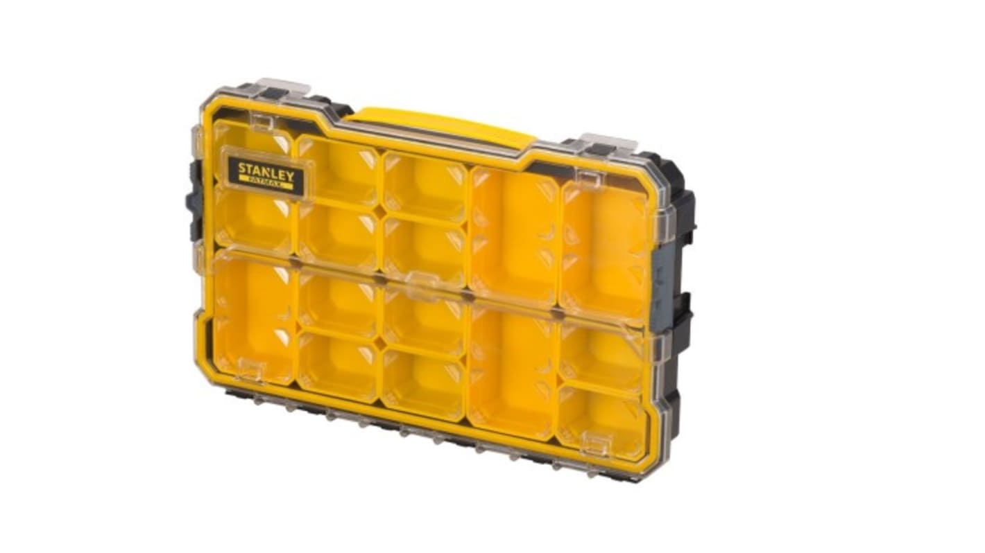 DeWALT 2/3格零件收纳盒, 43.2cm x 26.7cm x 6.4cm, 可调储物格, 塑料, 黑色，黄色