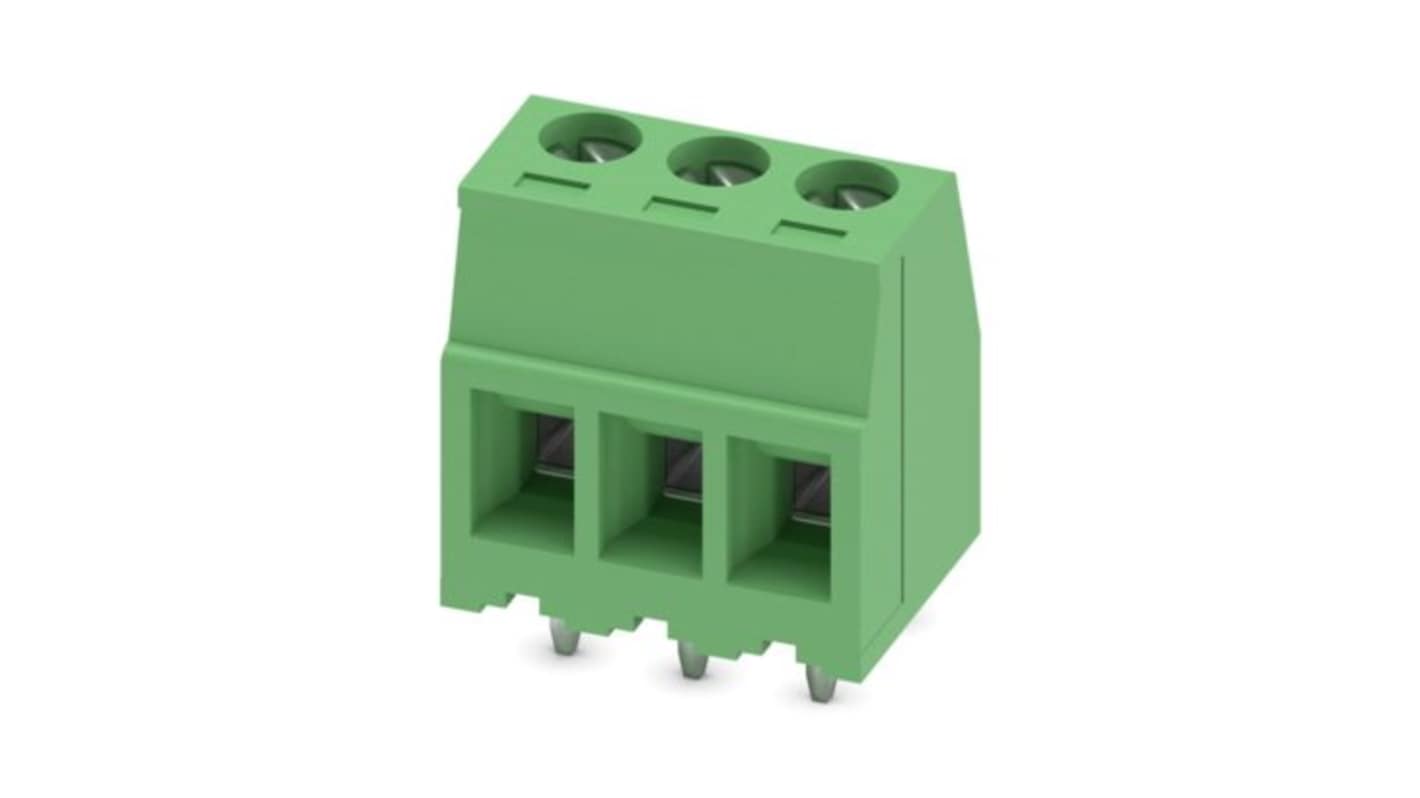 Phoenix Contact MKDSD 1 Series PCB Terminal Block, 3-Contact, 3.81mm Pitch, Wave Soldering, 1-Row, Screw Termination