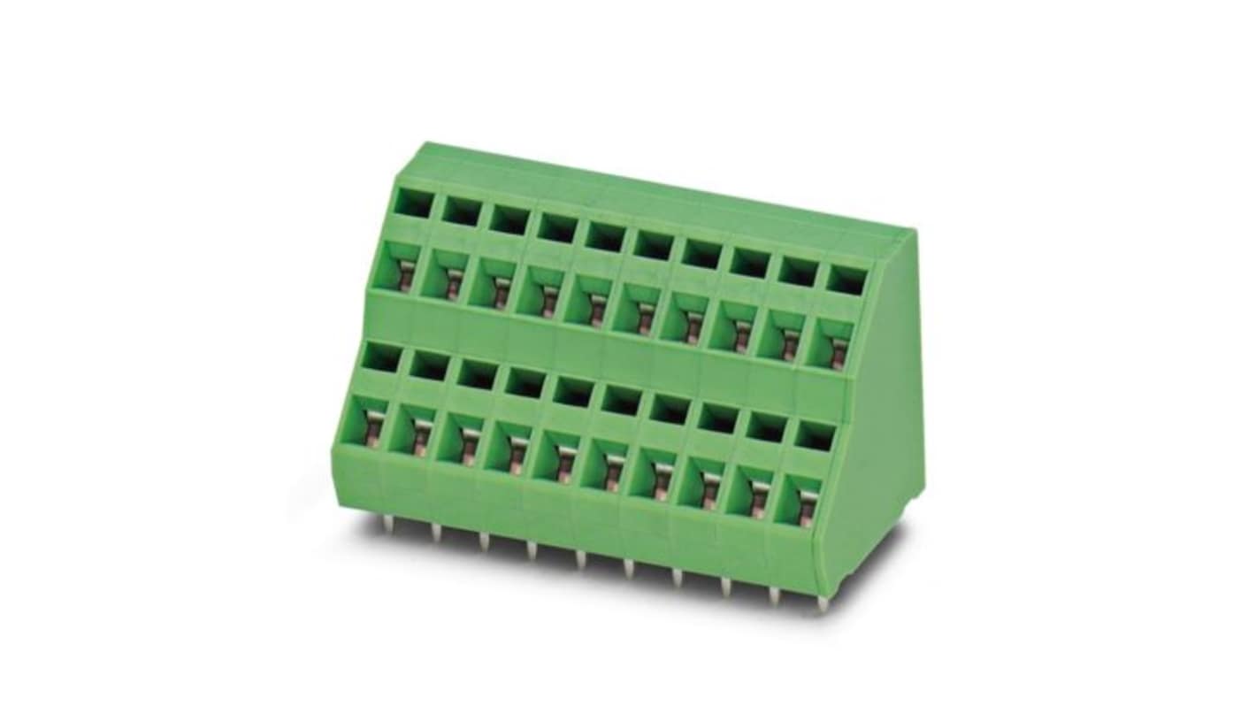 Phoenix Contact ZFKKDSA 1 Series PCB Terminal Block, 4-Contact, 5.08mm Pitch, Wave Soldering, 2-Row, Spring Cage
