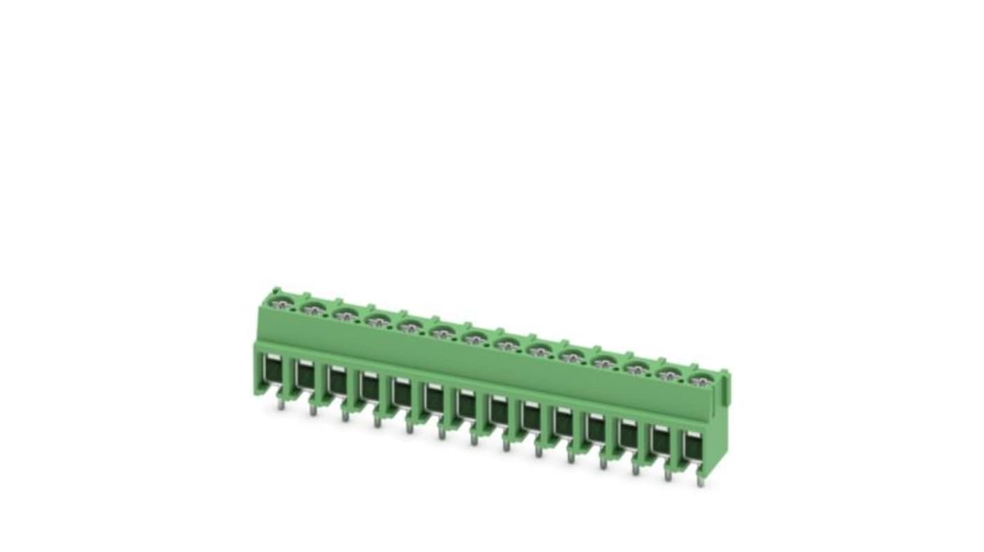 Phoenix Contact PT 2 Series PCB Terminal Block, 14-Contact, 5mm Pitch, Wave Soldering, 1-Row, Screw Termination