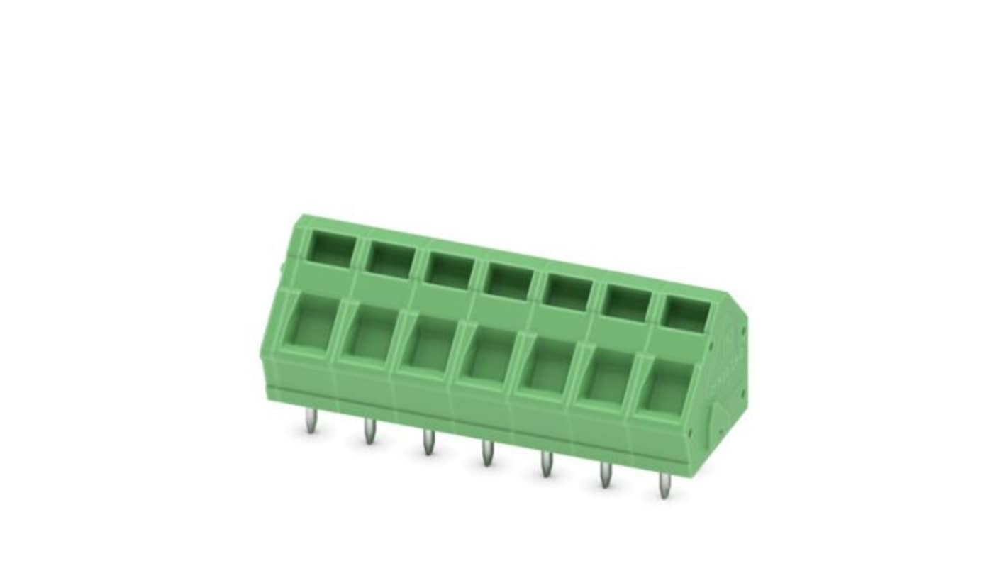 Phoenix Contact ZFKDSA 1 Series PCB Terminal Block, 7-Contact, 5mm Pitch, Wave Soldering, 1-Row, Spring Cage Termination